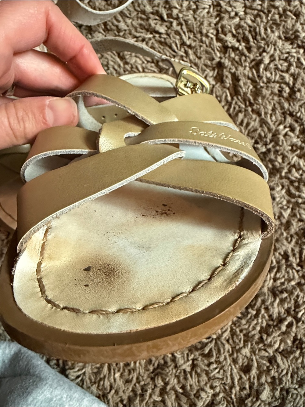 Salt Water Sandals by Hoy Metallic Gold Strappy Women's Sandals - Picture 6 of 7